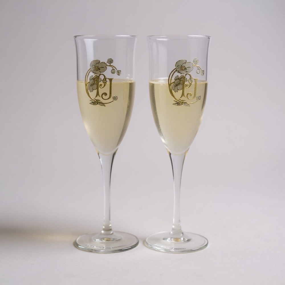 Perrier Jouet Champagne Wine Glass Flute Belle Époque PJ Logo France Set of 2